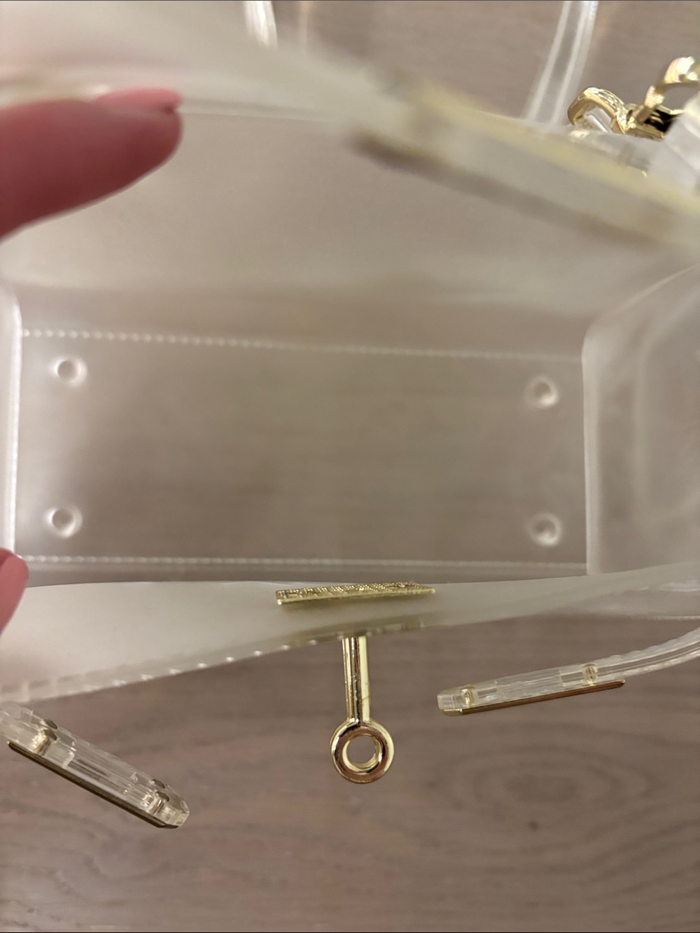 Transparent Mini Top-Handle Bag with White Script & Gold Hardware - Picture 4 of 5